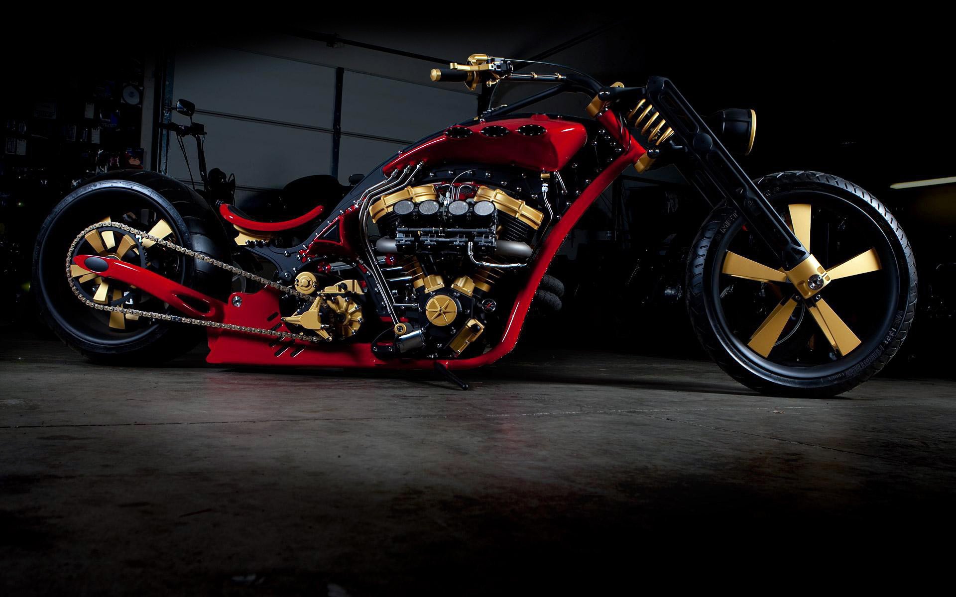 chopper conception moteur chaîne tuning base jantes rouge