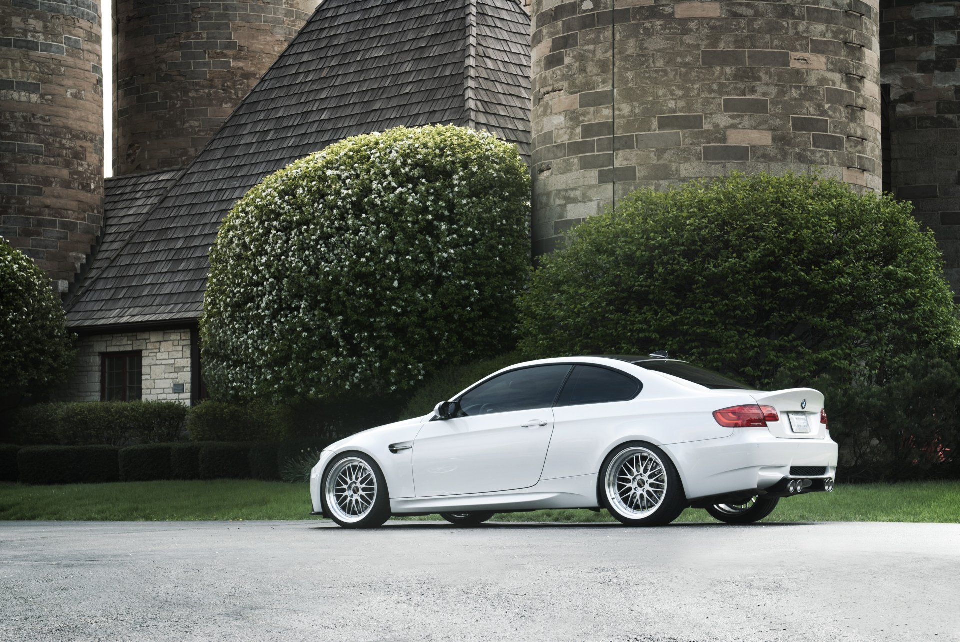 bmw m3 e92 white wheels bbs bmw trees house tower