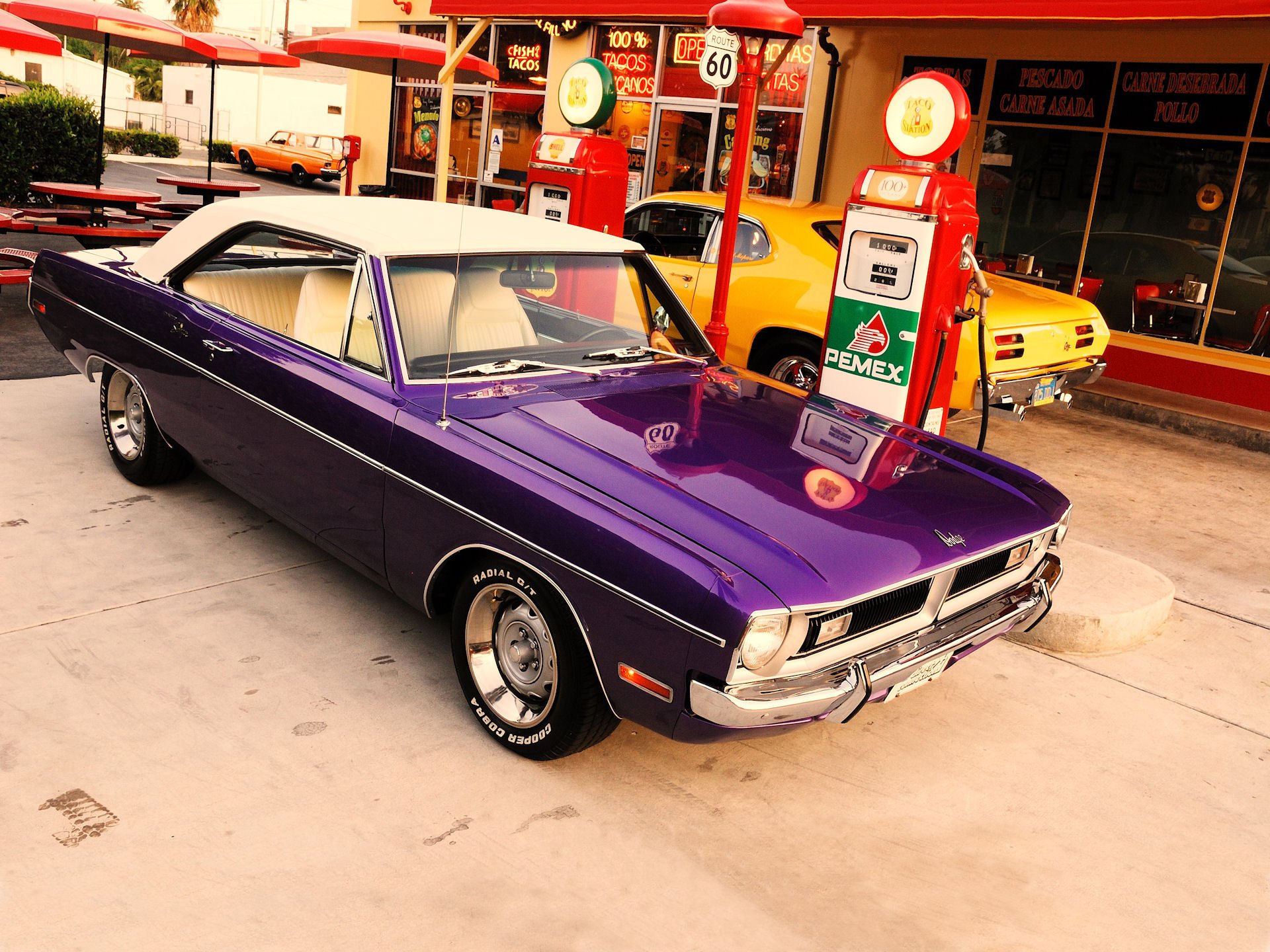 ausweichen dart ausweichen dart plymouth duster duster traum tanken route 60 usa amerika