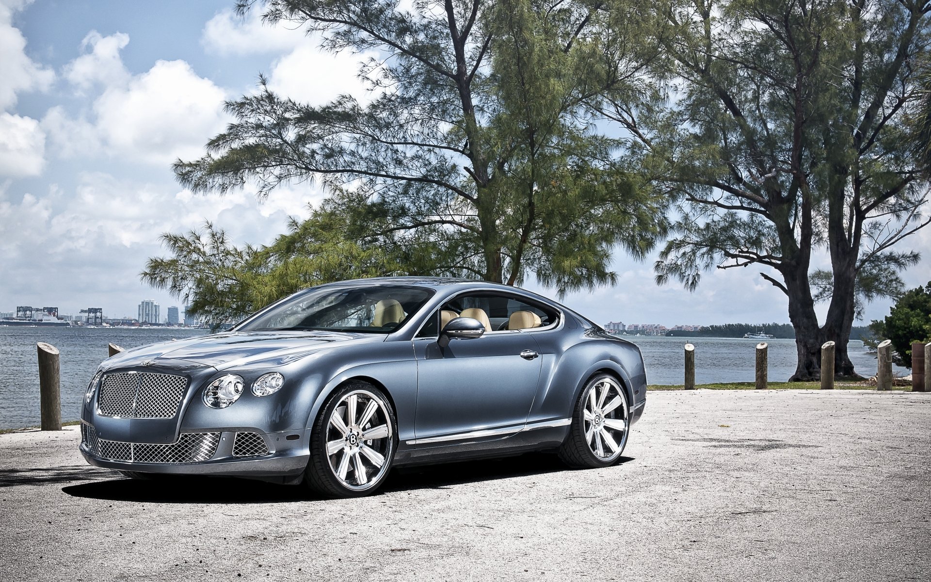 bentley continental gt bentley continental gt coupé anteriore riva alberi cielo