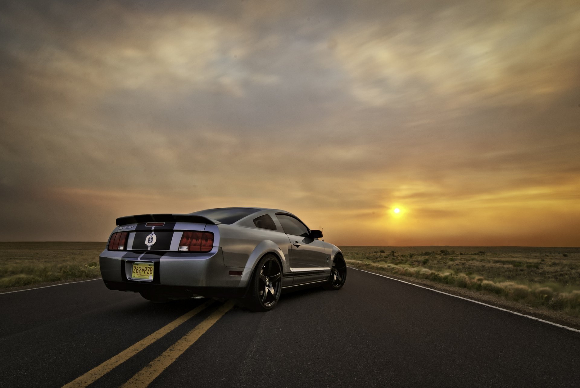 ford mustang shelby gt500 plata coche del músculo plata muscle car cielo sol puesta de sol