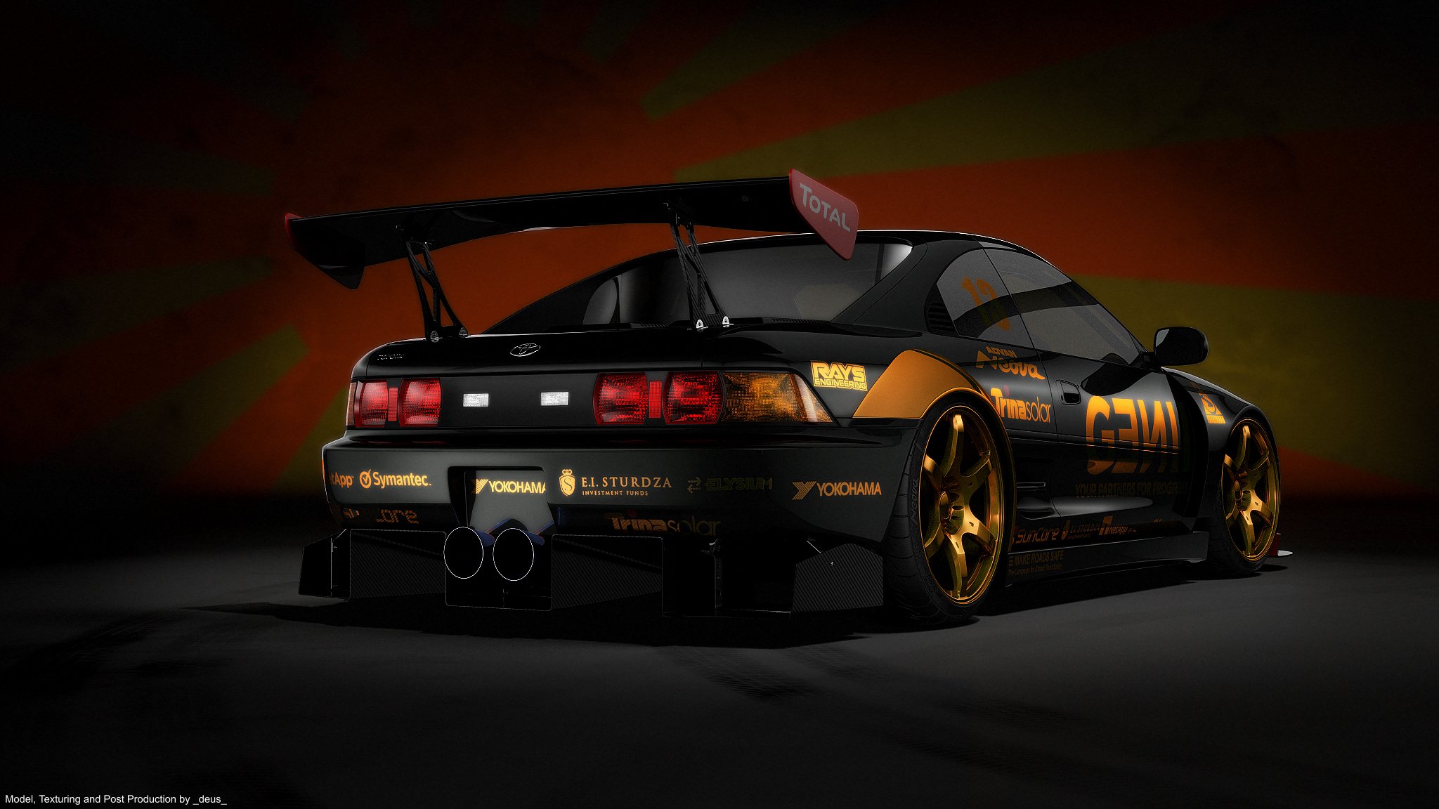 toyota mr2 negro bandera japonesa render