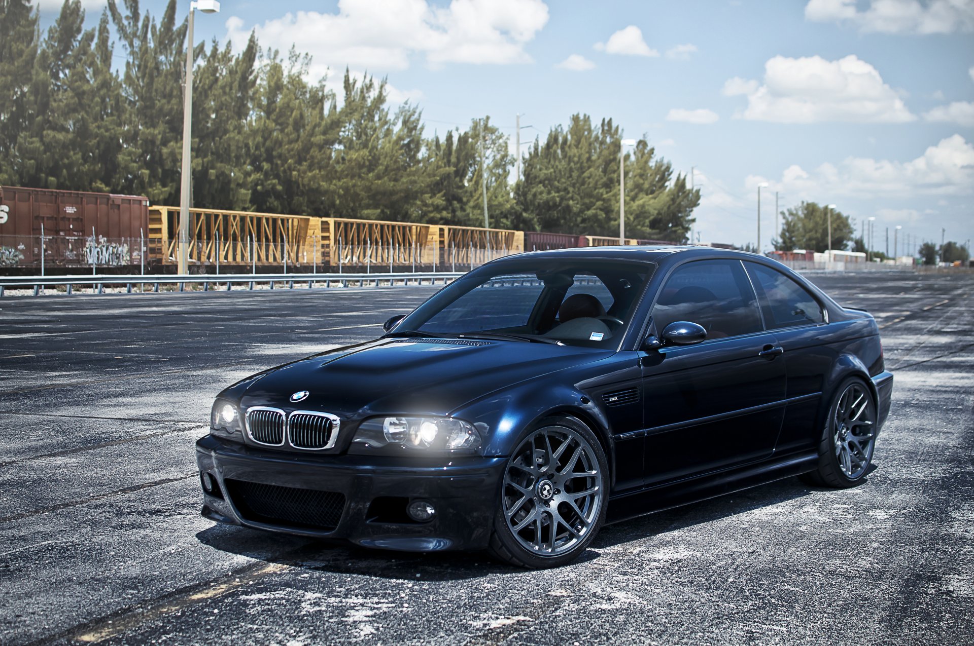 bmw m3 e46 granatowy bmw granatowy wagony niebo chmury