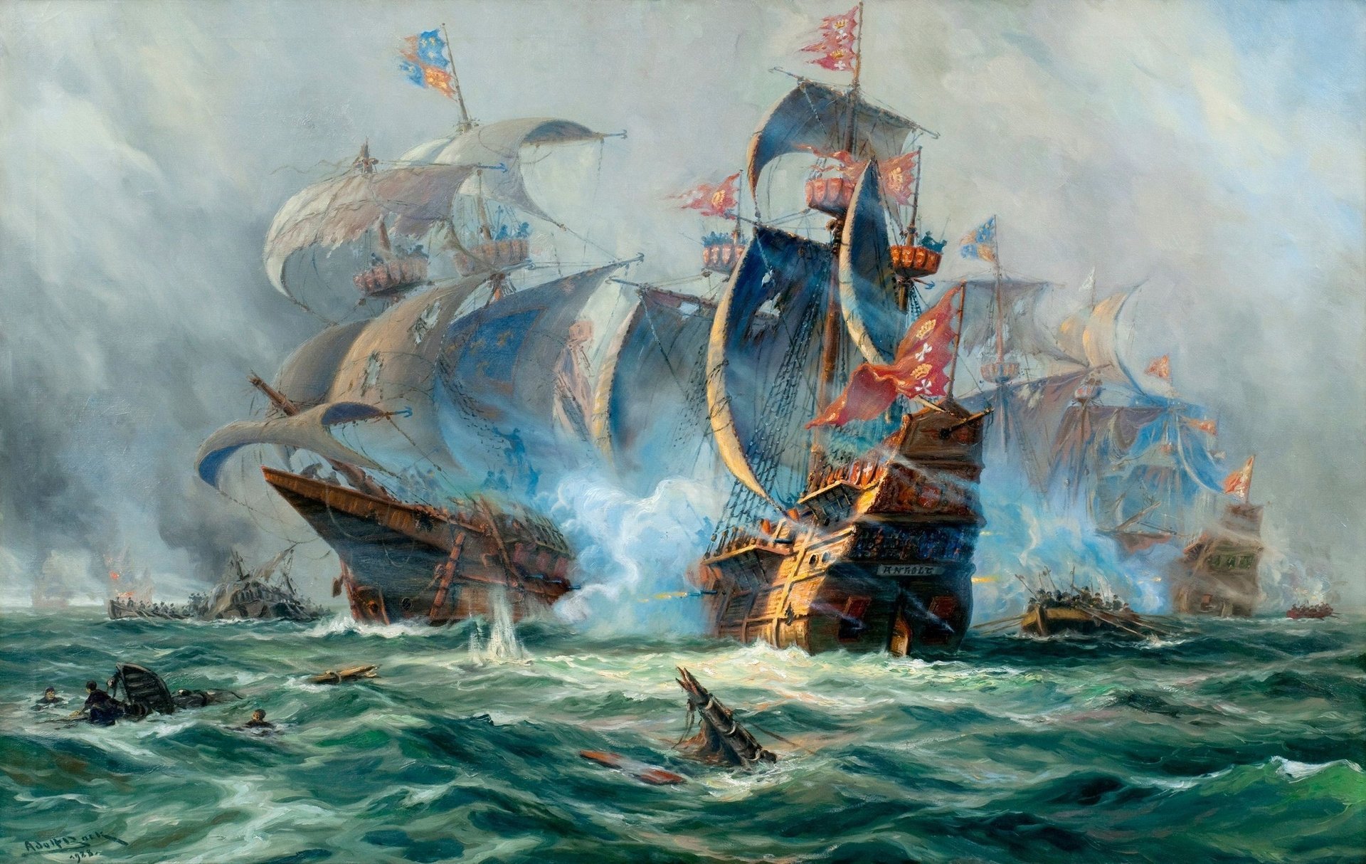 painting ships the battle sailboats adolf bock picture