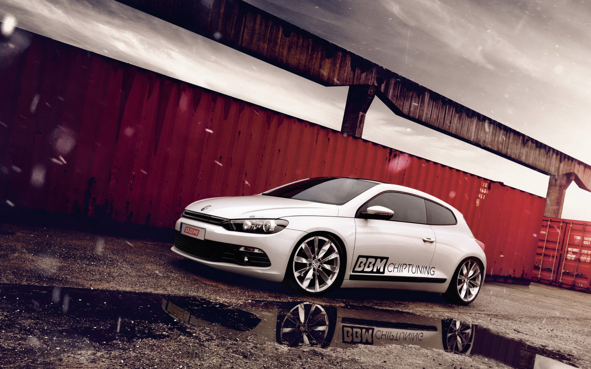 volkswagen tuning volkswagen scirocco kałuża odbicie śnieg