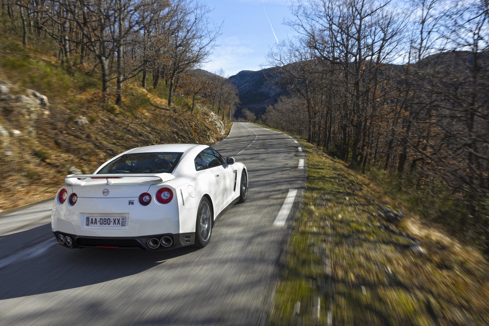 nissan gt-r 2011 nissan nature car mountain rear view sports car wheelbarrow road forest trees auto cars wallpaper