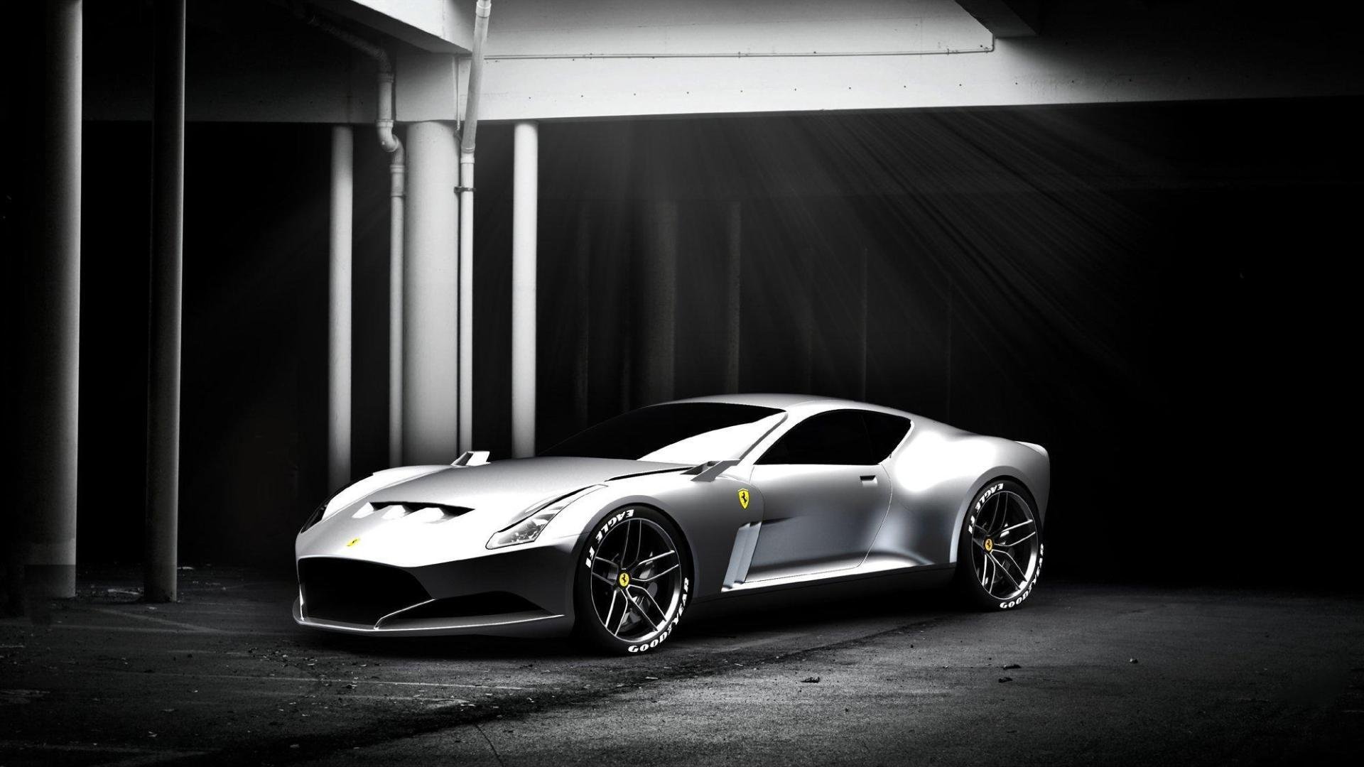 ferrari gto supercar argent noir et blanc