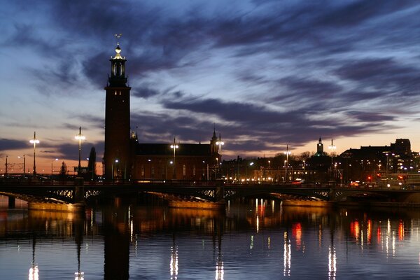 Night lights against a gloomy sky