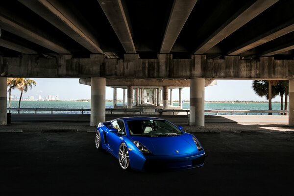 Azul bajo el puente deportivo Lamborghini