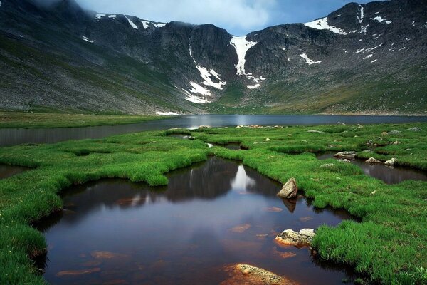 Naturaleza, lago en las montañas. Río