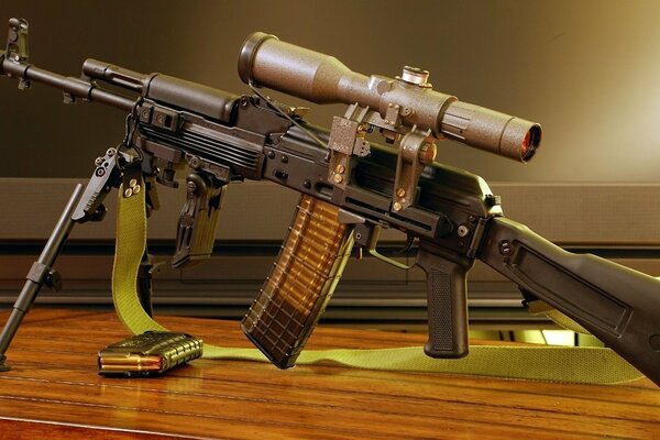 Kalashnikov 101 assault rifle on a wooden table