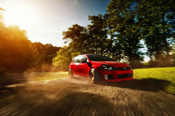 Red car shot at speed