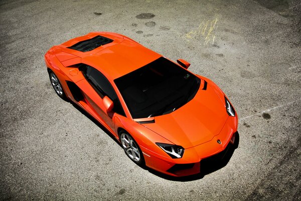 Red Lamborghini LP700-4 on grey asphalt