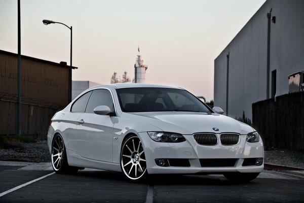 White BMW in the evening