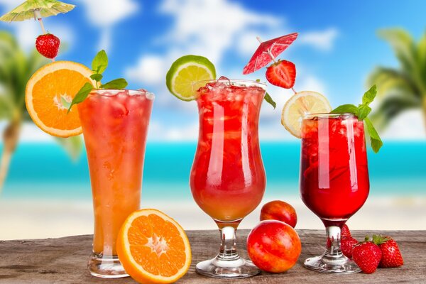 Fruit cocktails on the beach