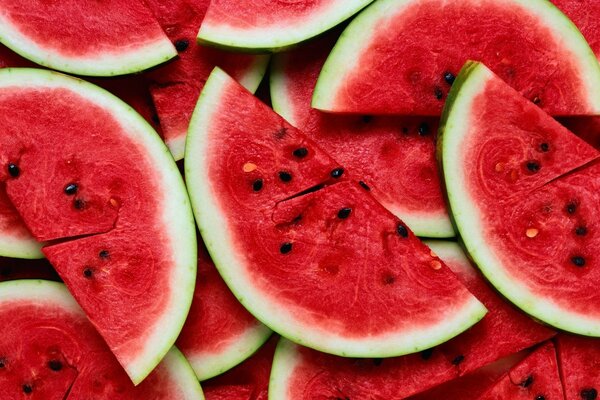 Bright red slices of ripe watermelon