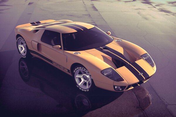 Ford gt orange et noir avec vue de dessus