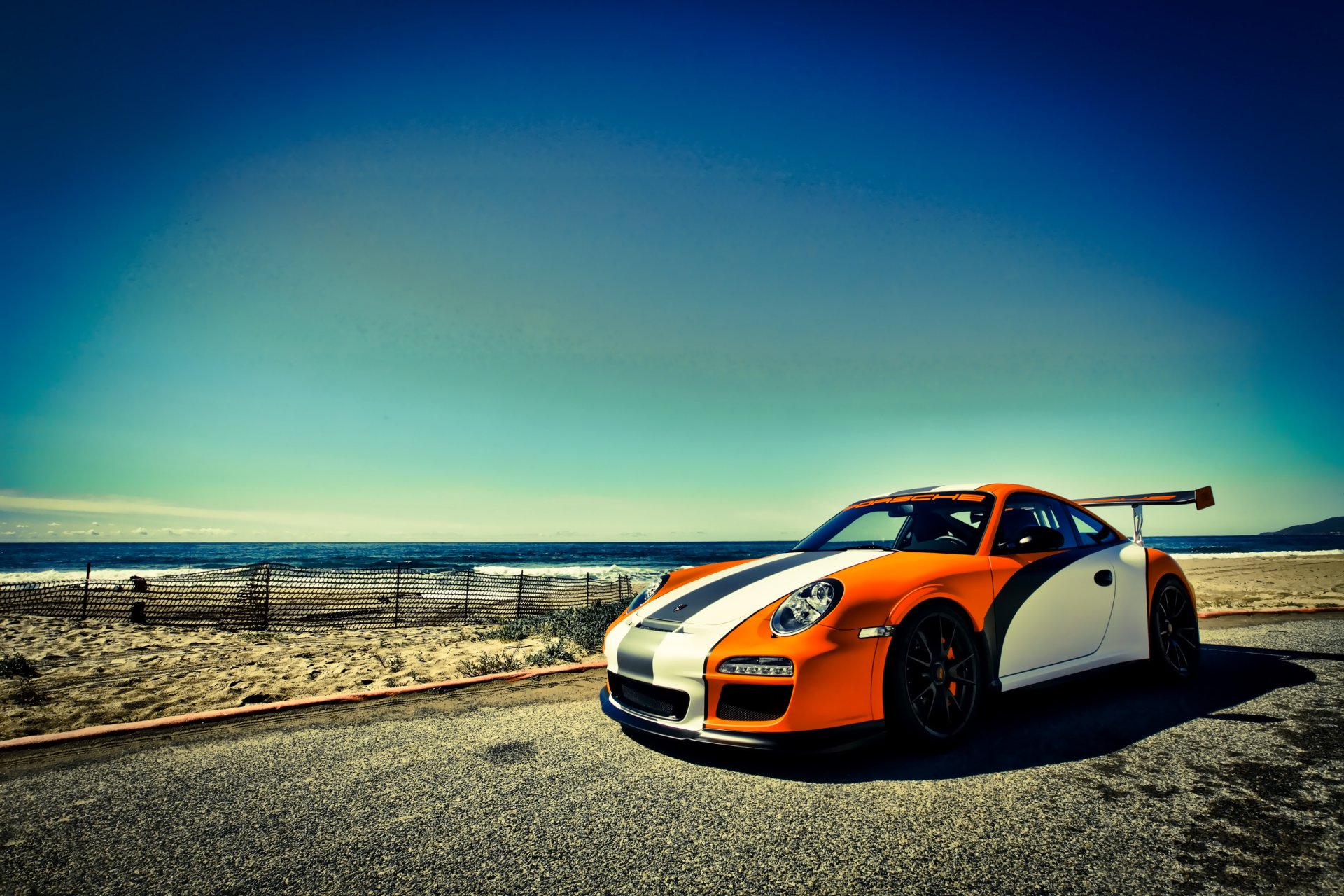 porsche 911 gt3 rs orange porsche niebo morze