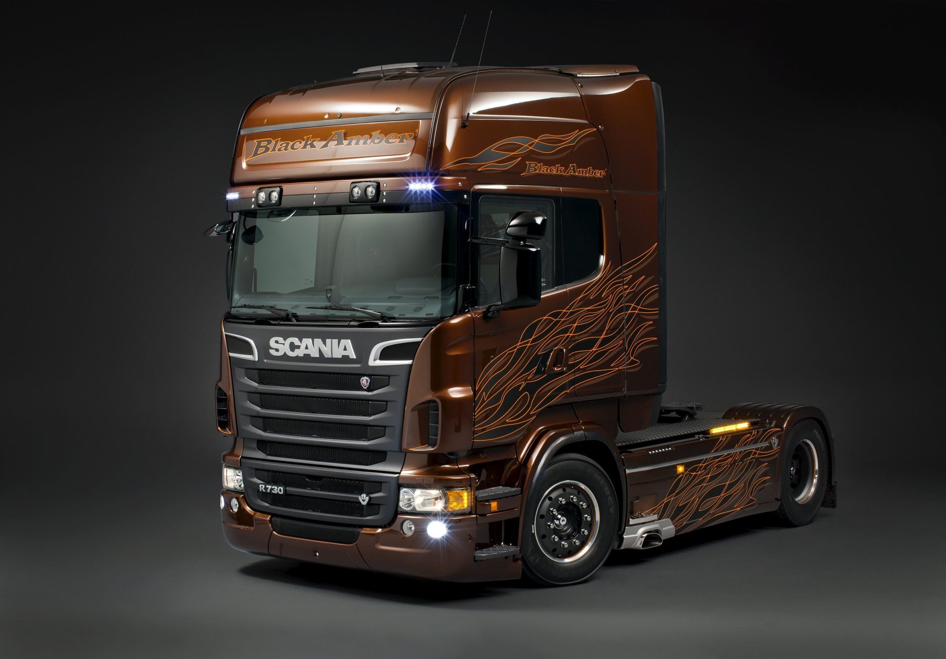 cania r730 black amber trucks scania scania p730 tractor 730 hp piecework