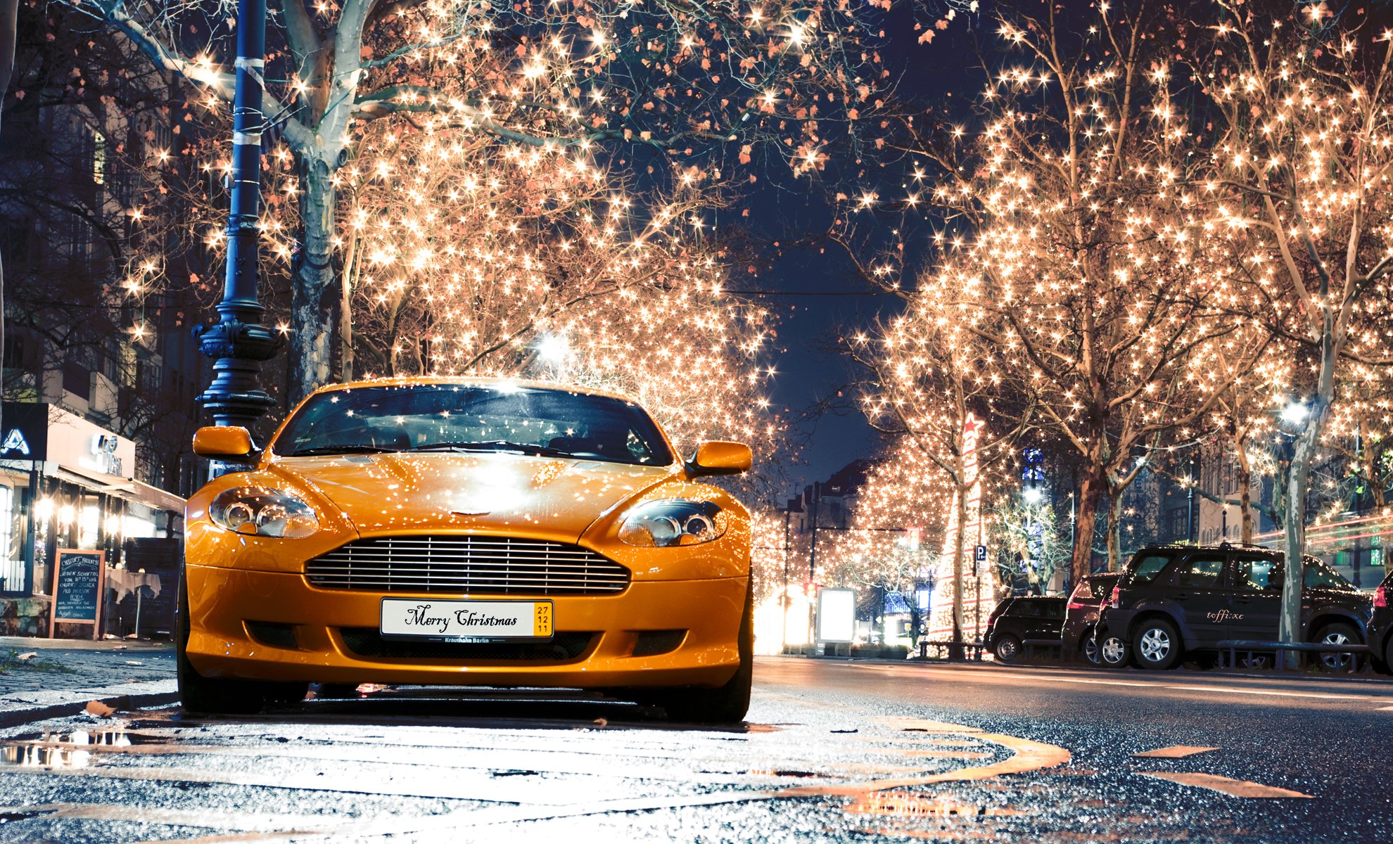 aston martin db9 aston martin ciudad noche luces