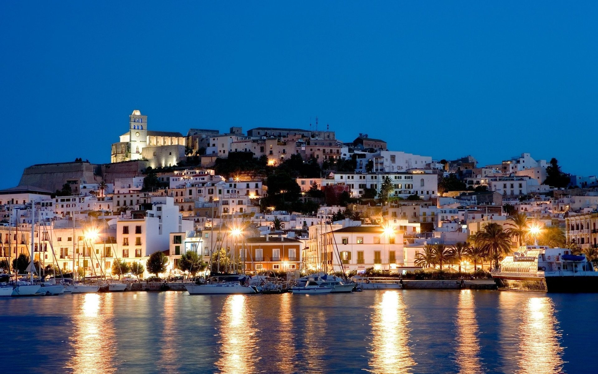 spanien nacht insel häuser ibiza licht lichter meer