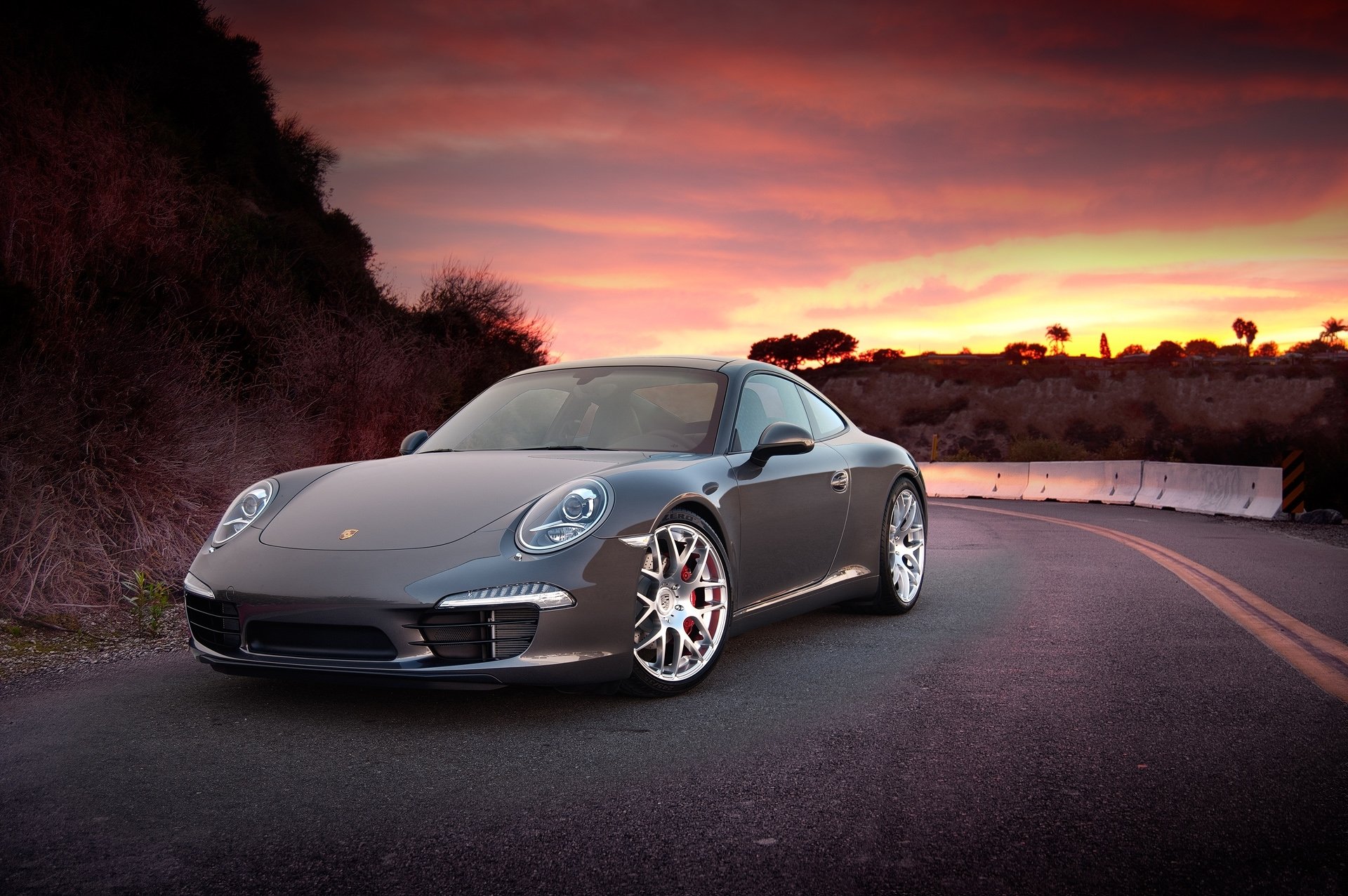 porsche auto auto tuning cielo tramonto strada montagna