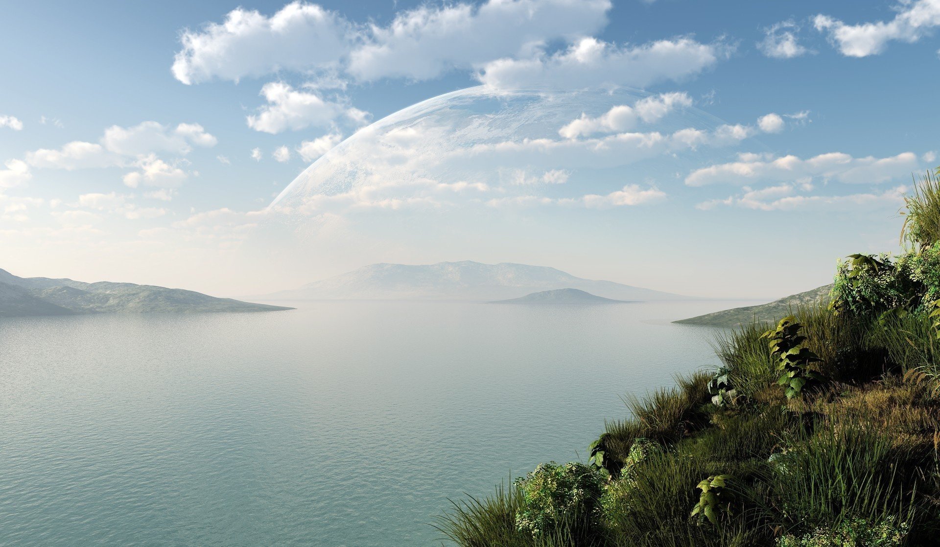 art lake hills landscape water river