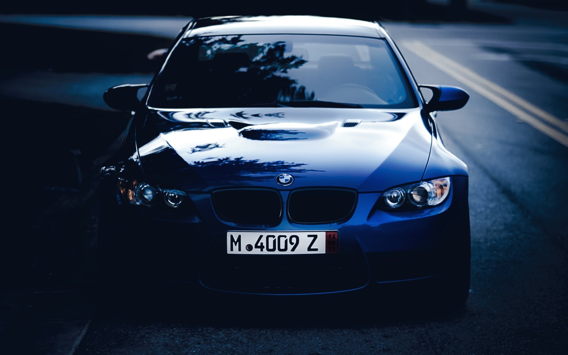 bmw m3 bmw blue front road twilight