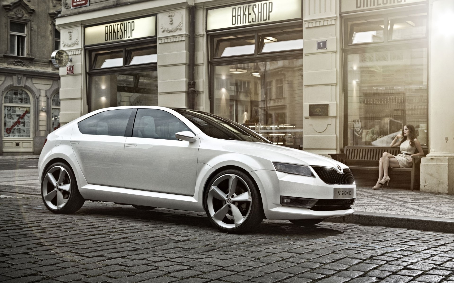 vision d concept skoda vision d concept front white girl beauty legs street bench vetrina