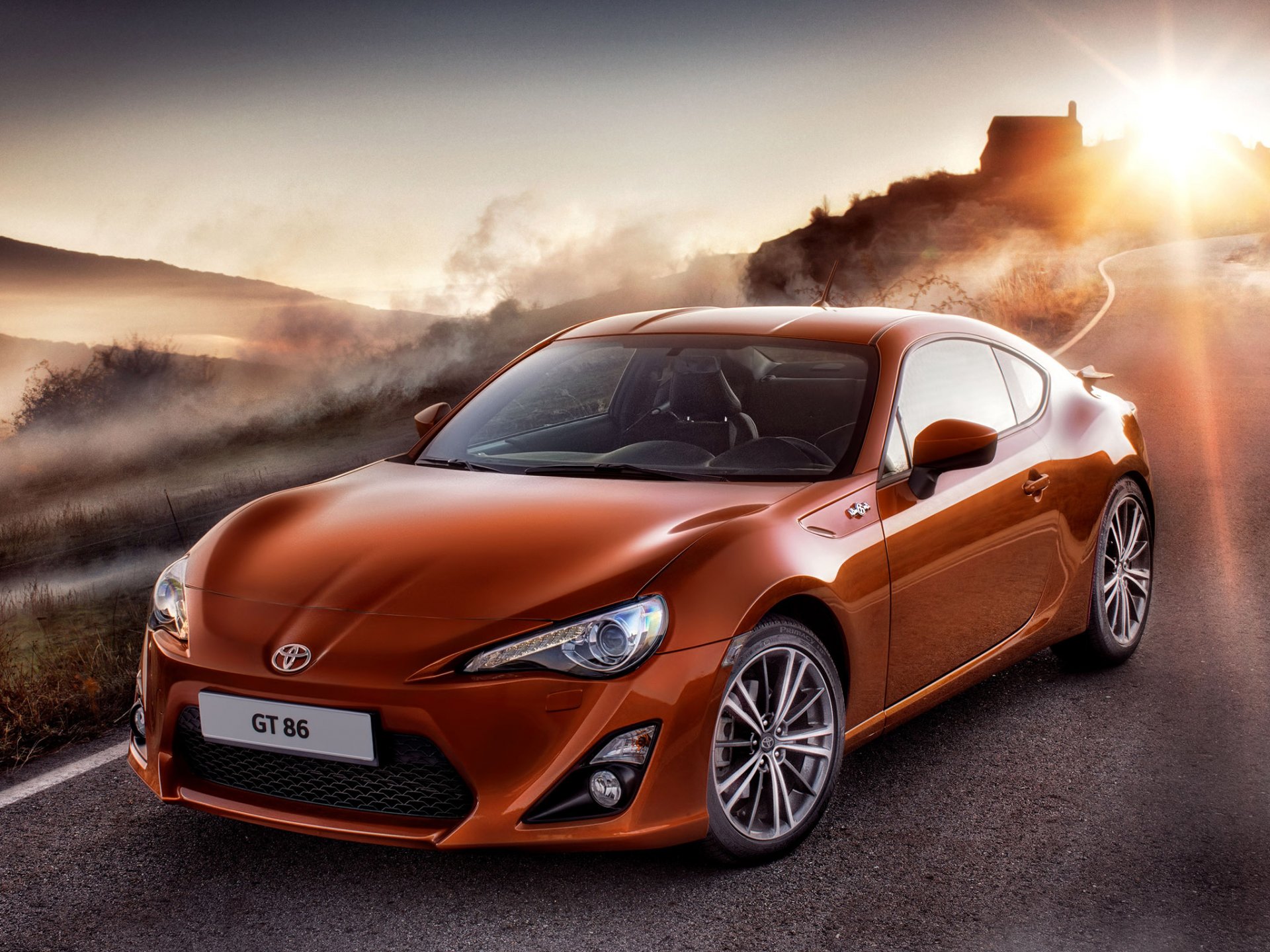 toyota gt 86 toyota gt 86 coche deportivo coupe hachiroku hachiroku frente carretera niebla cielo sol amanecer