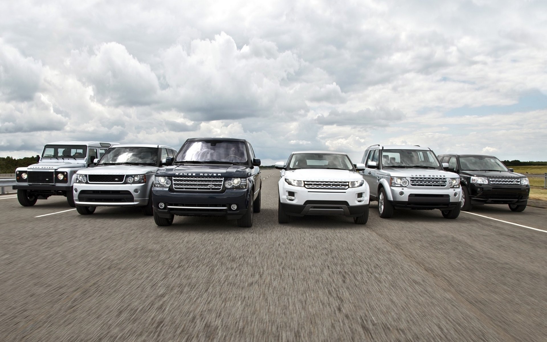 land rover defender range rover sport range rover evoque discovery freelander mixed land rover defender range rover evok discovery freelander airfield asphalt sky