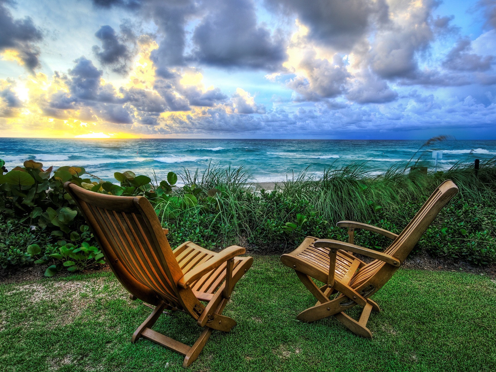 nature chaises mer lever du soleil