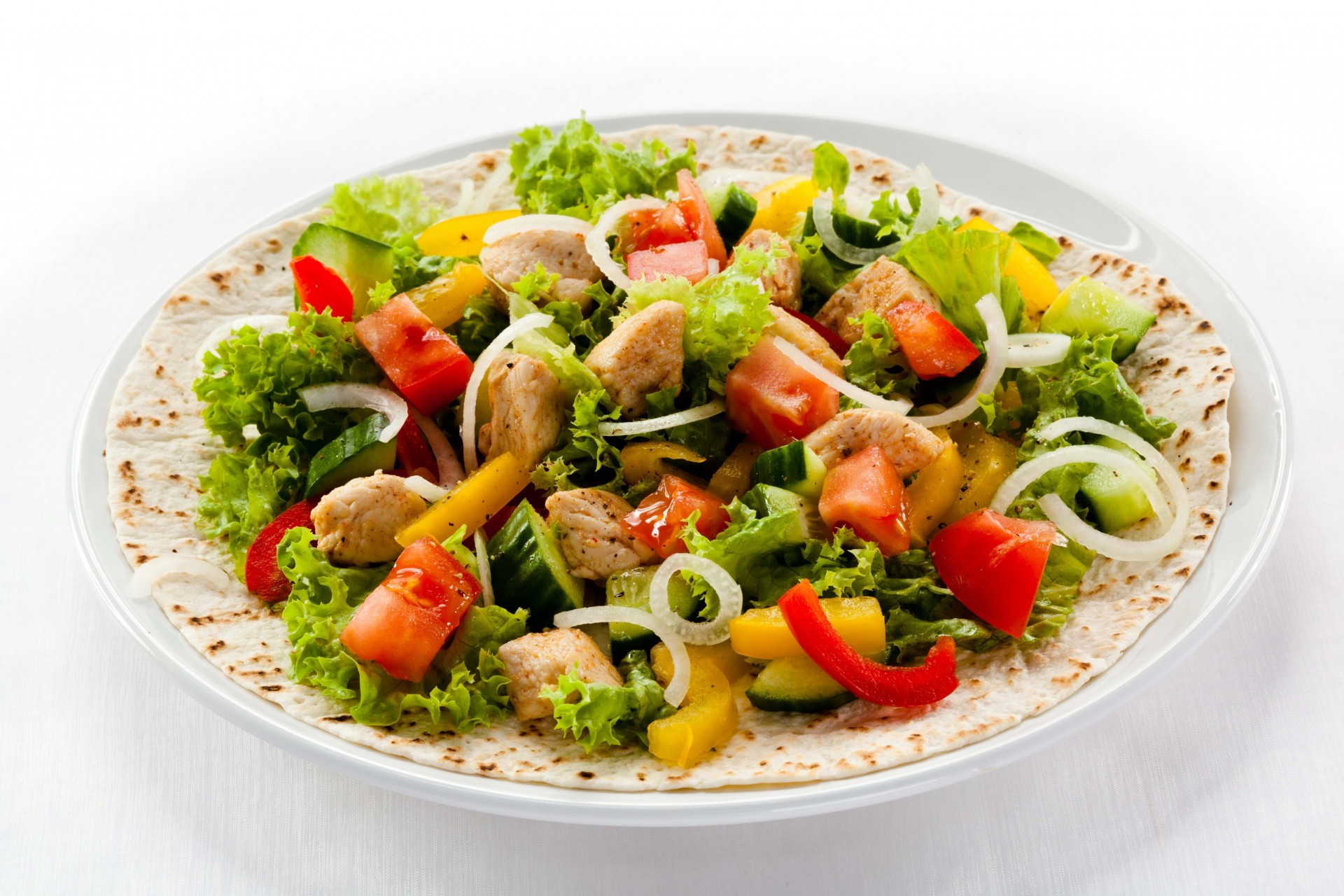 white background gas 24 plate meat salad