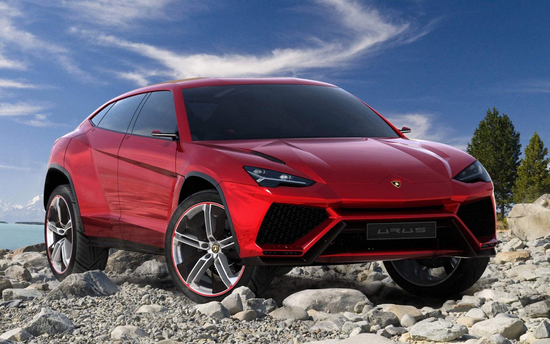 lamborghini urus concepto lamborghini concepto jeep rojo frente piedras cielo