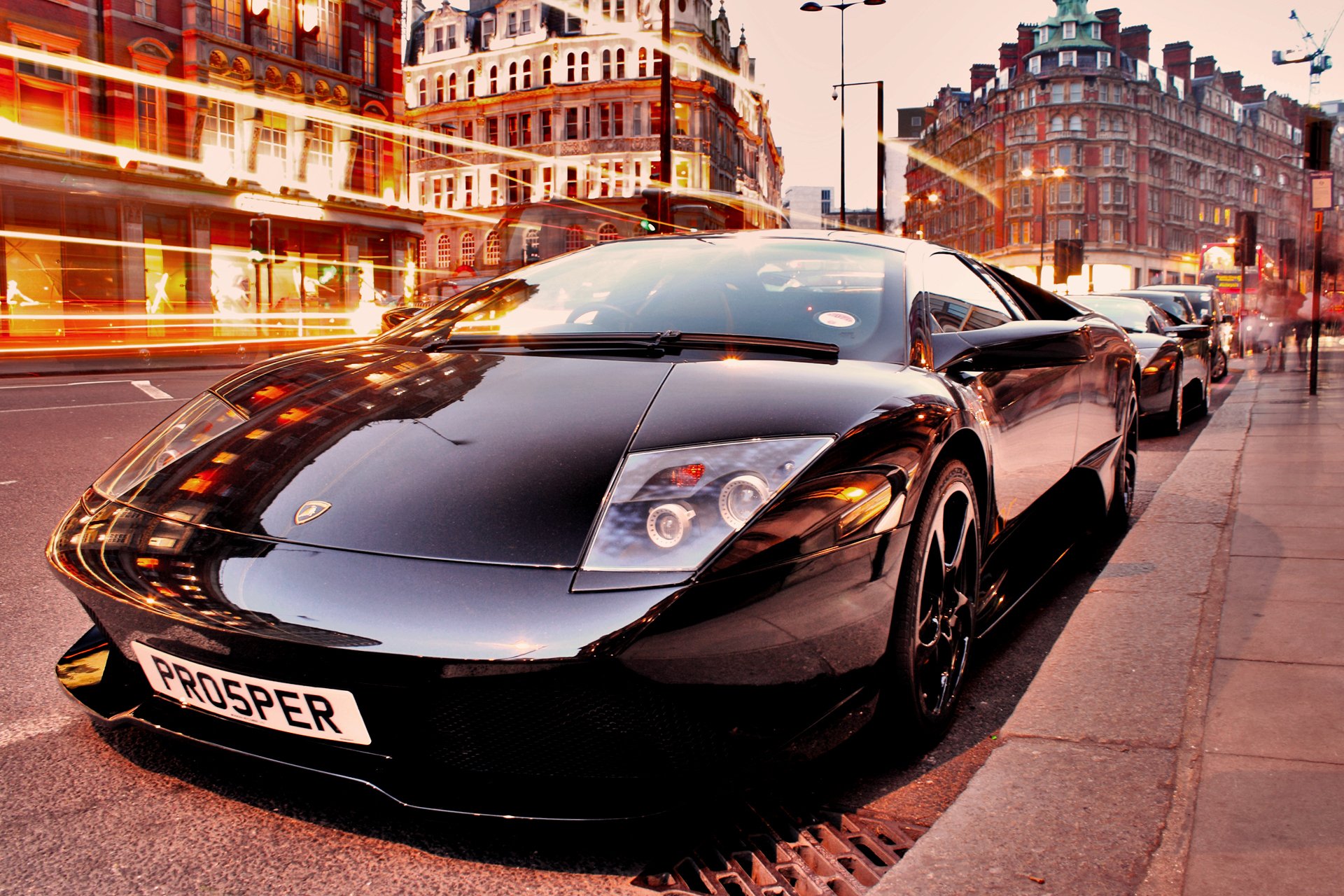 lamborghini murcielago stadt abend lichter belichtung