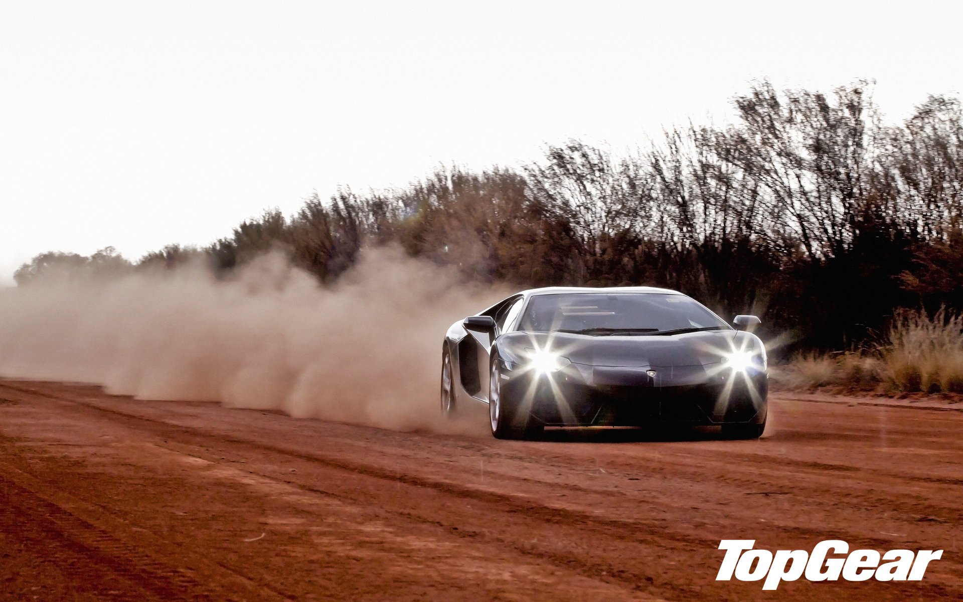 lamborghini aventador lp700-4 lamborghini aventador supercar front end road dust trees top gear top gear top gear