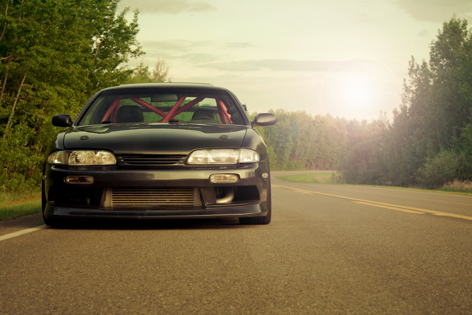 auto coches nissan s14 nissan s14 tuning de coches fondos de pantalla auto vista desde el frente luces carretera naturaleza fondos de pantalla