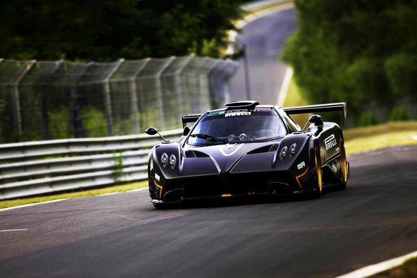 Pagani racing car rides on the track