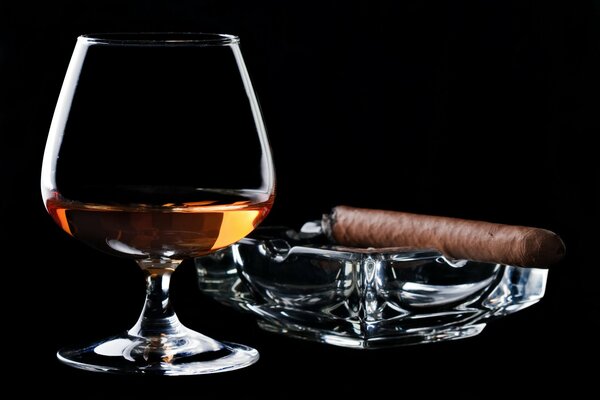 Aesthetics of cognac in a glass and cigars