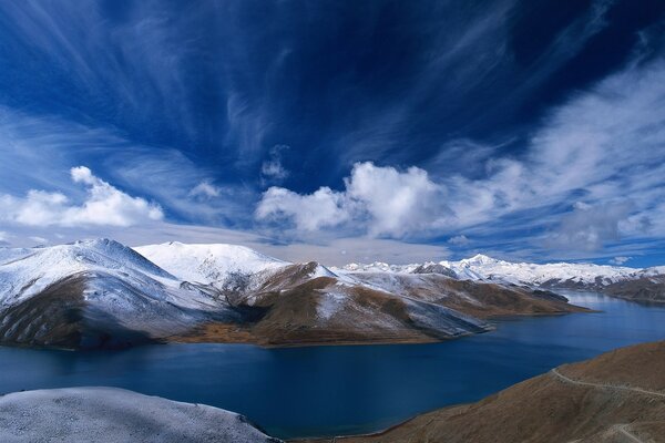 From the mountains you can see the lake and the sky