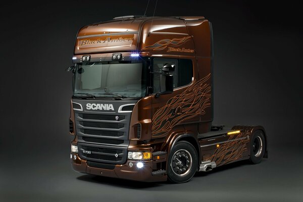 Tracteur scania couleur ambre noir