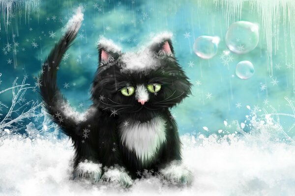 Chaton fabuleux sur une couverture de neige