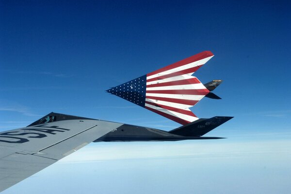 American aircraft invisible with the flag of the USA