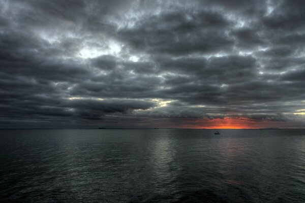 Leaden sunset over a calm sea