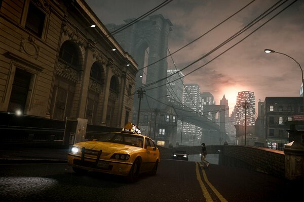 Такси в ночном нью йорке перед дождем