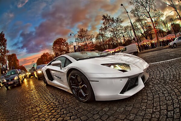 Lamborghini avendator on the streets of Paris
