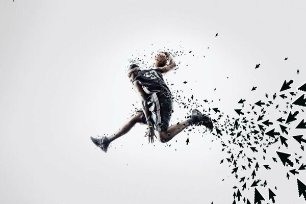 Jugador de baloncesto en salto de pelota