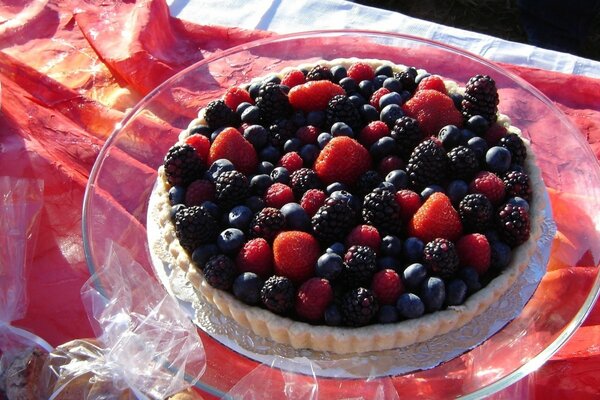 Homemade wild berry pie in a bowl