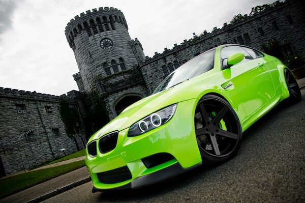 Green BMW m3 at the castle