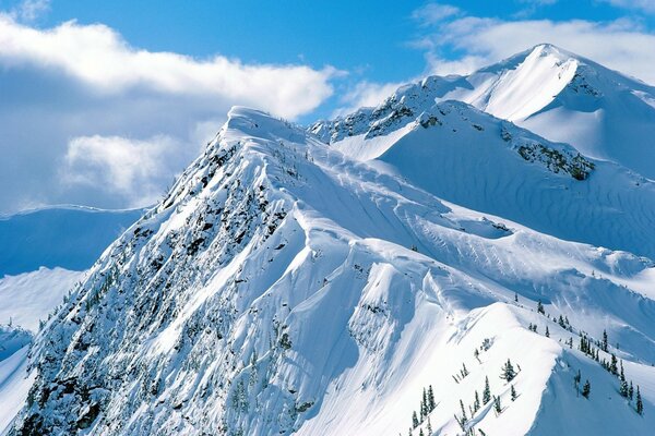 Landscape snow cliffs in the mountains